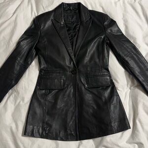 Elegant Black Leather Women's Blazer